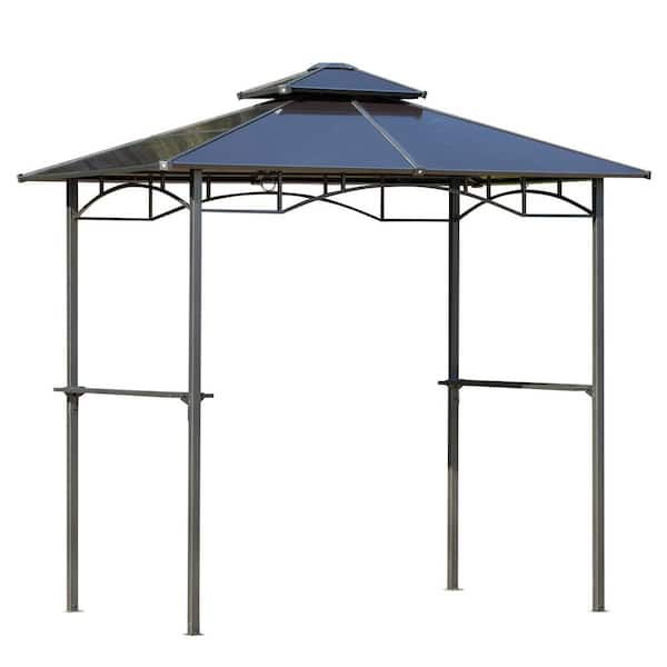 Outsunny 8 ft. x 5 ft. Brown Barbecue Grill Gazebo Tent, Outdoor BBQ Canopy with Side Shelves, and Double Layer PC Roof