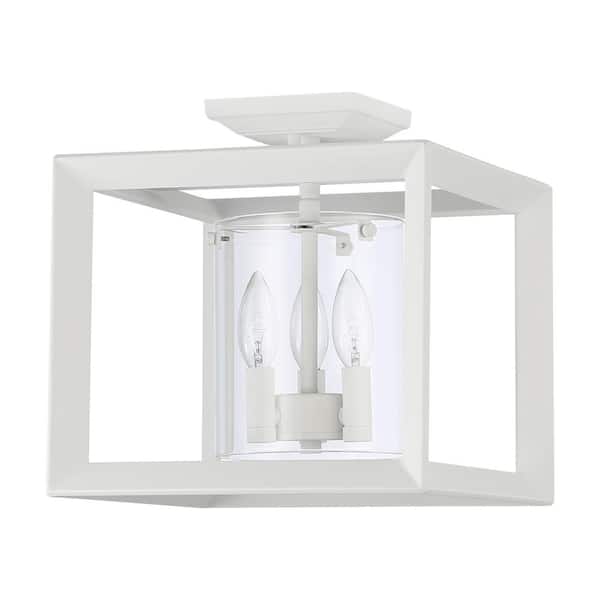 Smyth 3-Light 12 in. Semi-Flush in Natural White with Clear Glass