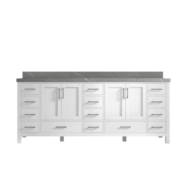Willow Collections Malibu 84 in. W x 22 in. D x 36 in . H Double Sink Bath Vanity in White with 2 in Piatra Quartz Top