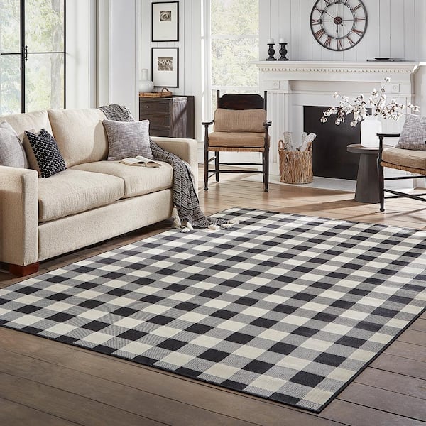 Herringbone Black/Ivory Indoor/outdoor Rug - RugsTK