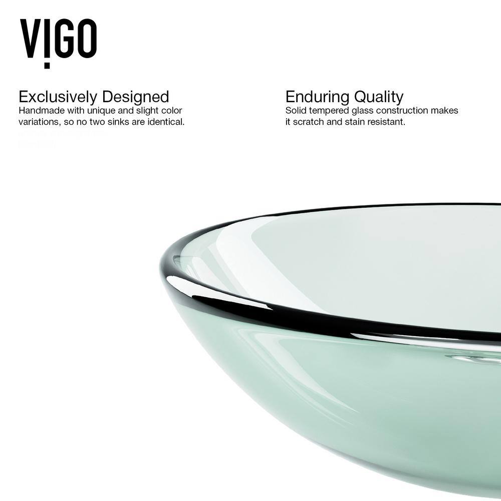 Clear Round Glass Vessel Sink with Antique Rubbed Bronze Faucet