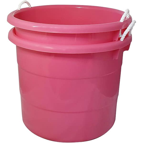 Homz Plastic 18 gal. Utility Bucket Tub Container with Rope Handles, Pink (4-Pack)