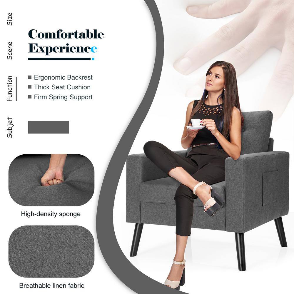 ErgoComfort Gray Fabric Accent Armchair with Side Pockets