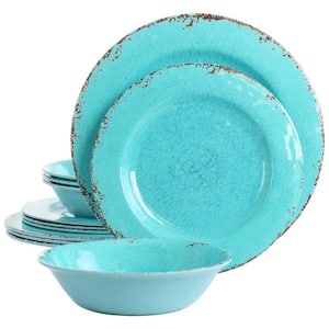 Mauna 12-pieces Round Melamine Dinneware Set in Tiffany Blue
