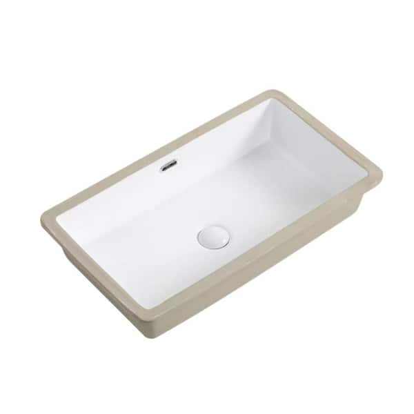 27.56 in. x 15.75 in. White Ceramic Rectangular Single Bowl Undermount Bathroom Sink/Lavatory Vanity Basin