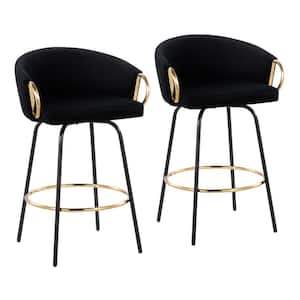 Claire 34.5 in. Counter Height Bar Stool in Black Velvet and Black Metal (Set of 2)