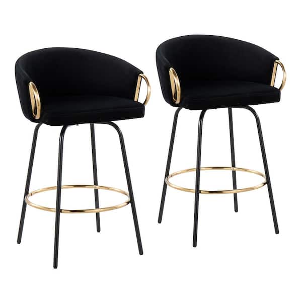 Lumisource Claire 34.5 in. Counter Height Bar Stool in Black Velvet and Black Metal (Set of 2)