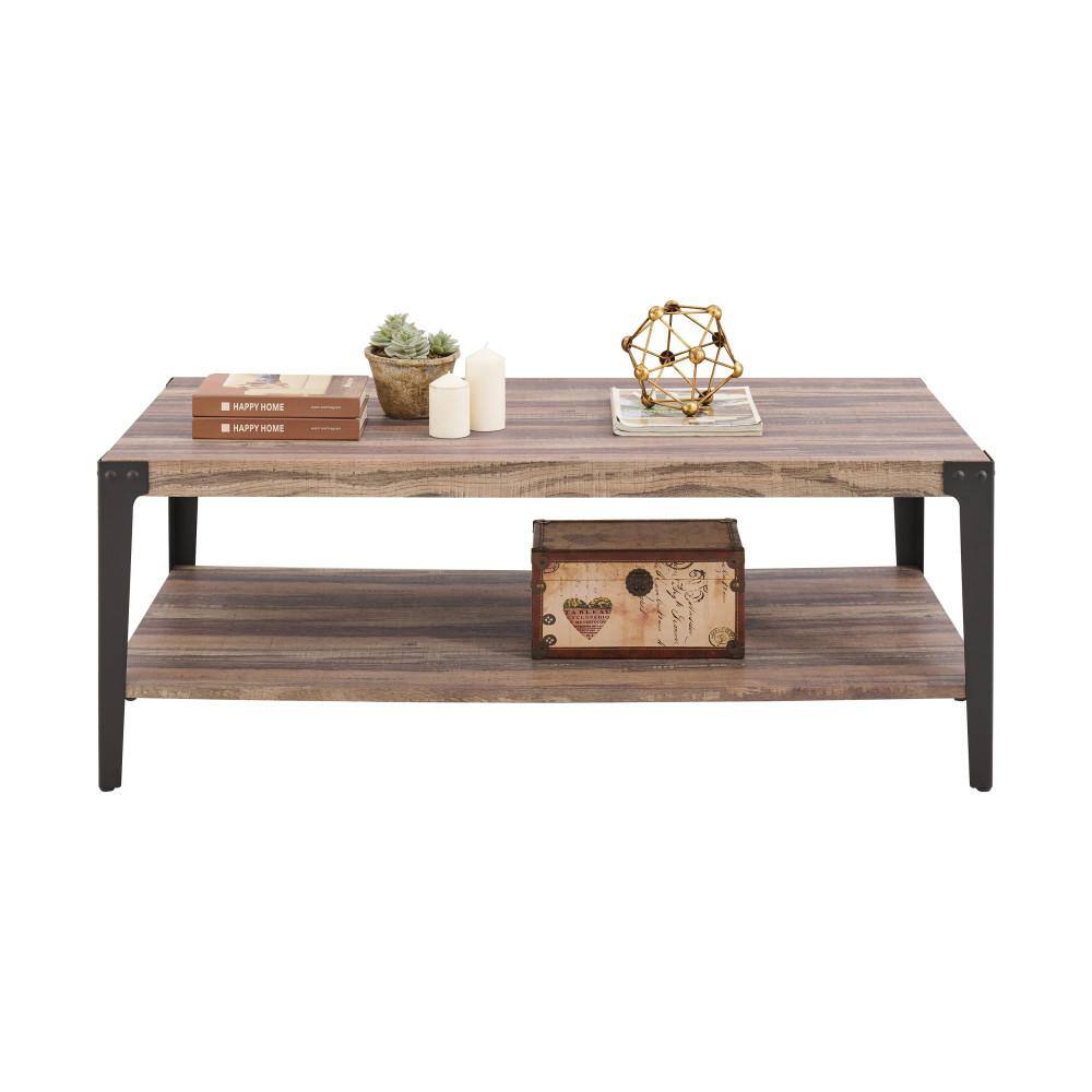 Elegantly Rustic Industrial Coffee Table with Metal Legs and Distressed Wood