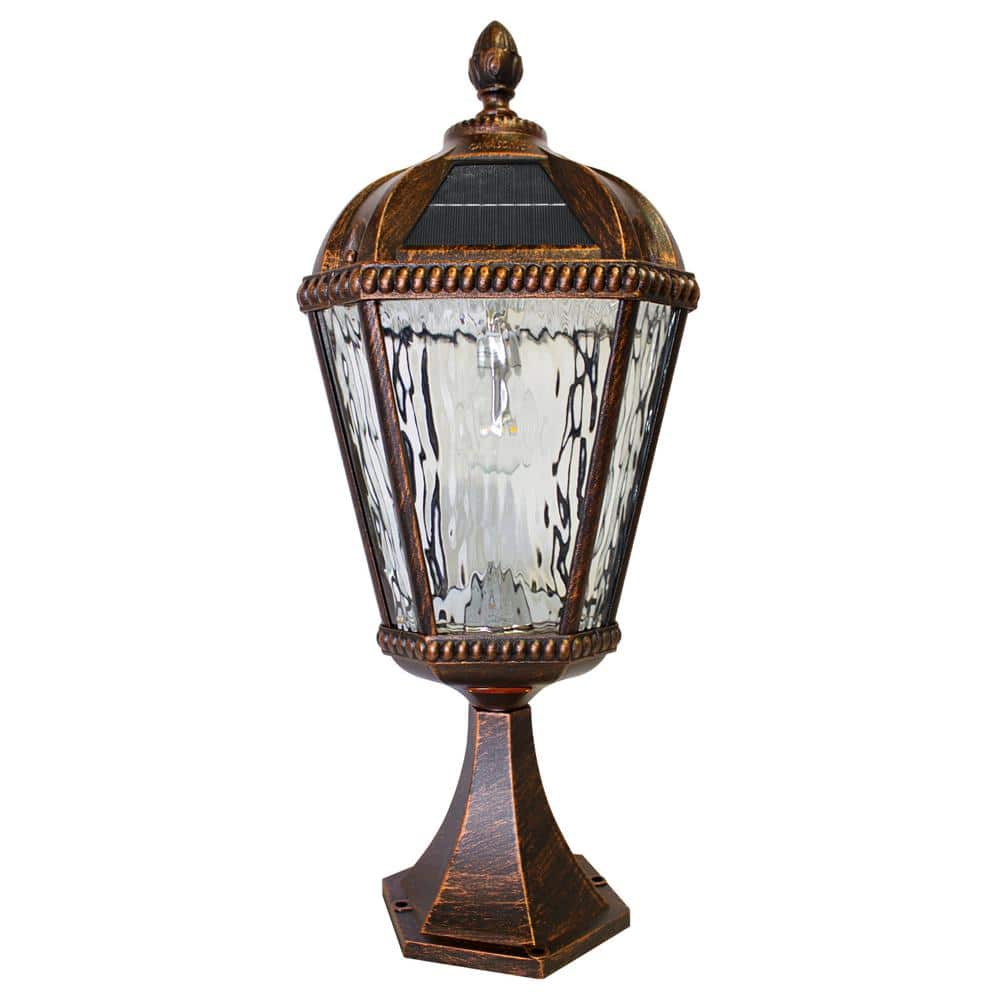 Brushed Bronze LED Solar Lamp Post with Rain Glass