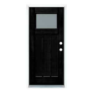 36 in. x 80 in. Left-Hand Inswing Frosted Glass Craftsman Stained Black Fiberglass Prehung Front Door