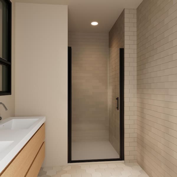 KeepTech 36 in. - 37 3/8 in. W x 72 in. H Universal Pivot Shower Door with Matted Black Finish and Tempered Glass