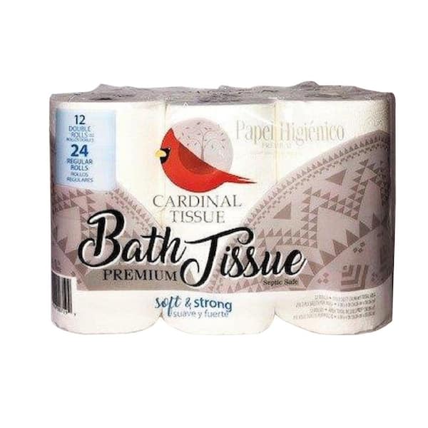 CARDINAL TISSUE Premium Soft and Strong Bath Tissue (250-Sheets Per Roll 2-Ply, 12-Double Rolls Equals to 24-Regular Rolls)