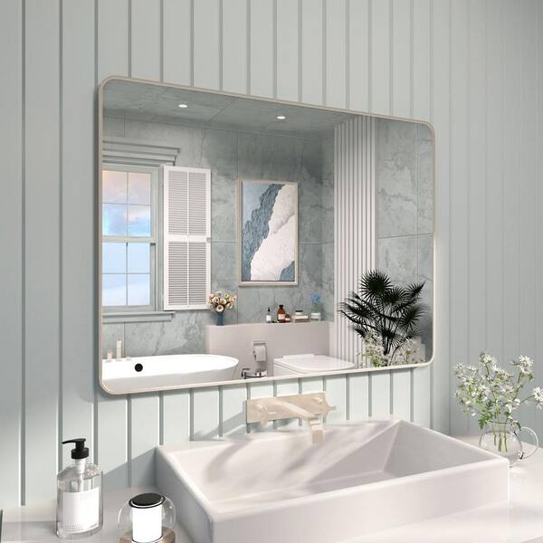 TaiMei 48 in. W x 36 in. H Rectangular Framed Wall Bathroom Vanity Mirror in Brushed Nickel