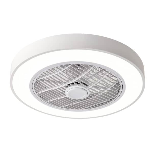20 in. LED Indoor Modern Enclosed White Flush Mount Ceiling Fan with Light and Remote Control