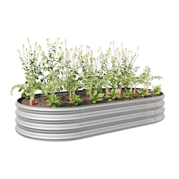 Outdoor Raised Garden Bed Oval Large Metal in Silver