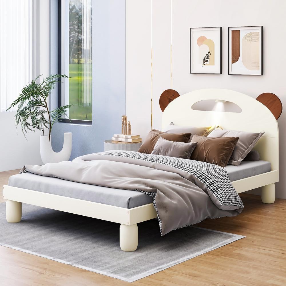 Harper & Bright Designs Cream White Wood Frame Twin Size Platform Bed ...