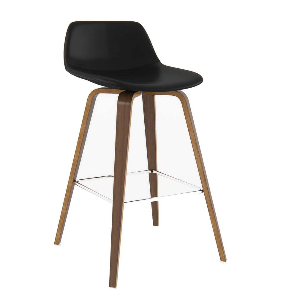 Mid-Century Modern Bentwood Counter Stool in Black Leather