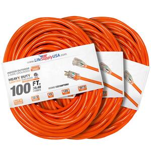 100 ft 12 Gauge/3 Conductors SJTW Indoor/Outdoor Extension Cord with Lighted End Orange (3 Pack)
