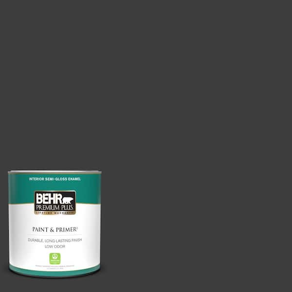 BEHR PREMIUM PLUS 1 qt. Black Semi-Gloss Enamel Low Odor Interior Paint & Primer