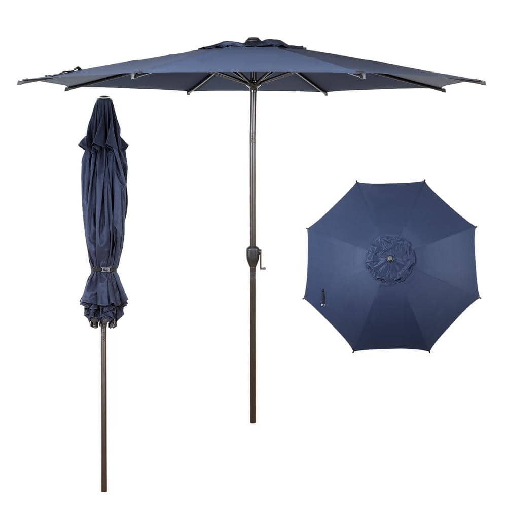 Lyon 9 ft. Steel Market Horizontal Tilt Patio Umbrella in Dark Blue