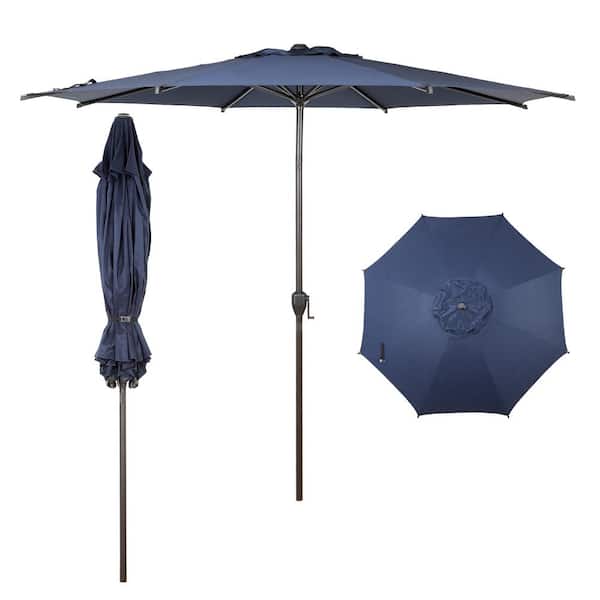 Lyon 9 ft. Steel Market Horizontal Tilt Patio Umbrella in Dark Blue