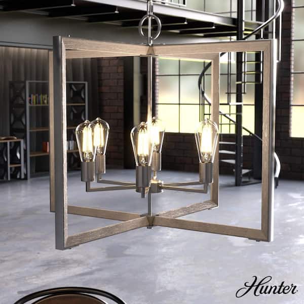 Hunter Woodburn 6-Light Brushed Nickel Lantern Pendant Light