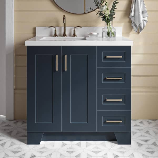 Taylor 37 in. W x 22 in. D x 36 in. H Freestanding Bath Vanity in Midnight Blue with Pure White Quartz Top
