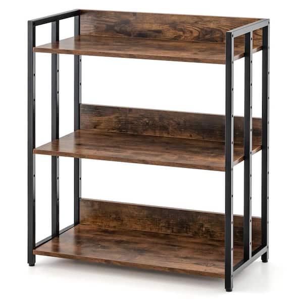Costway 32 in. Tall Rustic Brown Wood 3-Tier Industrial