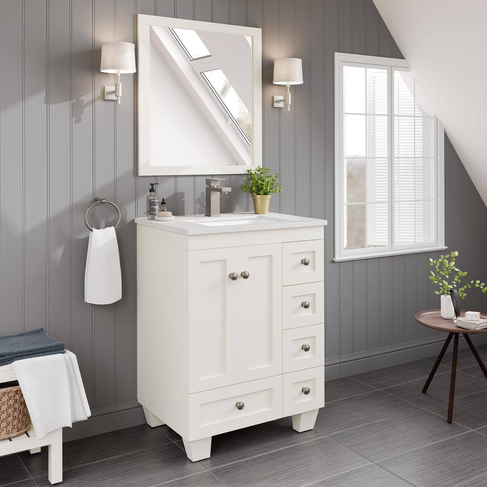 White Carrara Quartz Top Freestanding Bathroom Vanity with Porcelain Sink