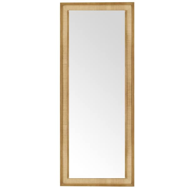WallBeyond 27 in. W x 67 in. H Rattan Rectangle Natural Color Wood Framed Farmhouse Style Wall Mirror Interior Design Home Decor