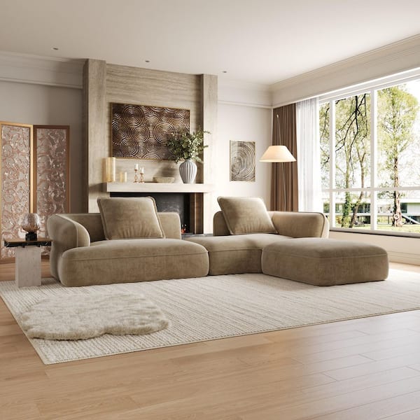 Seaman 121.26 in. Polyester Upholstery L-Shaped Compressed Modular Sectional Sofa in Off-White