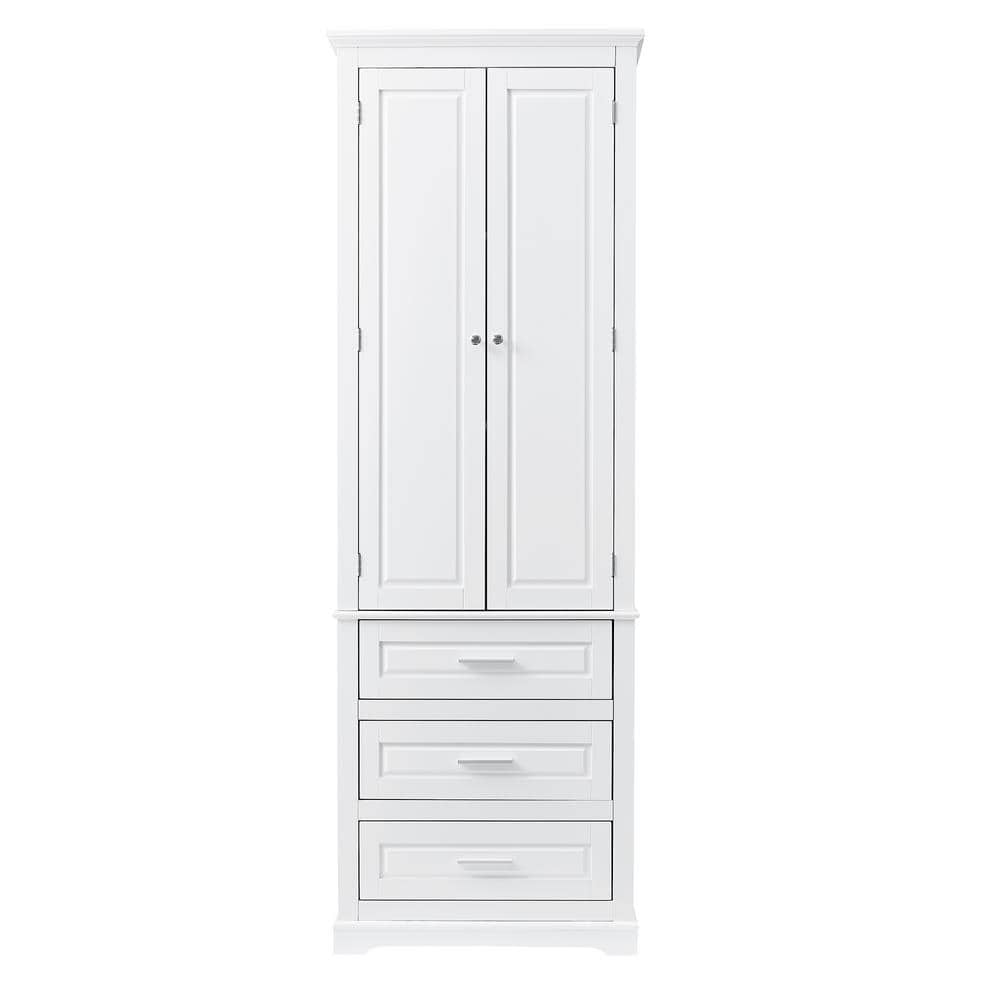 24.00 in. W x 15.70 in. D x 70.00 in. H White Linen Cabinet Tall Storage Ca