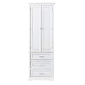 24.00 in. W x 15.70 in. D x 70.00 in. H White Linen Cabinet Tall Storage Cabinet with 3-Drawers and Two Doors
