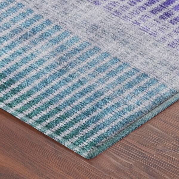 Mayfield Premium Machine Washable Abstract AMF2313 Teal 2 ft. x 7 ft. Runner Rug