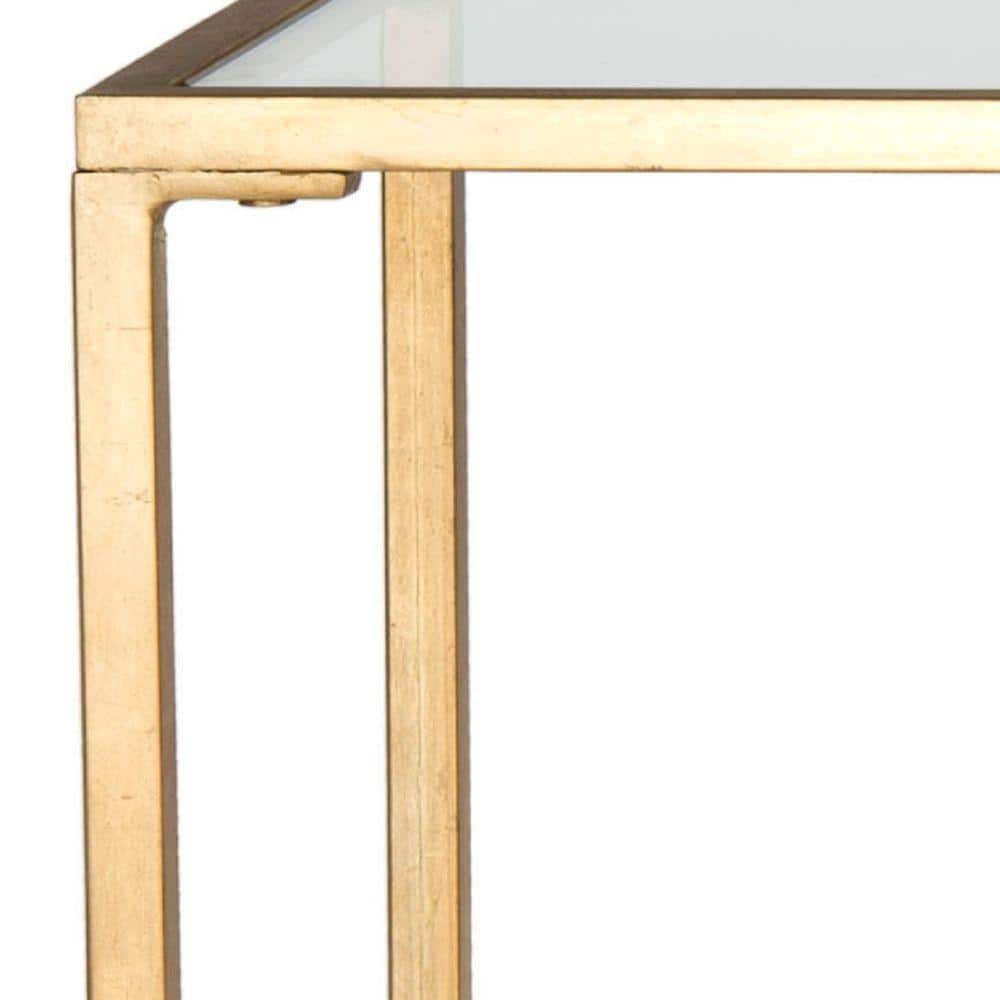 Elegant Transitional Gold Iron & Glass Rectangular Console Table with Storage