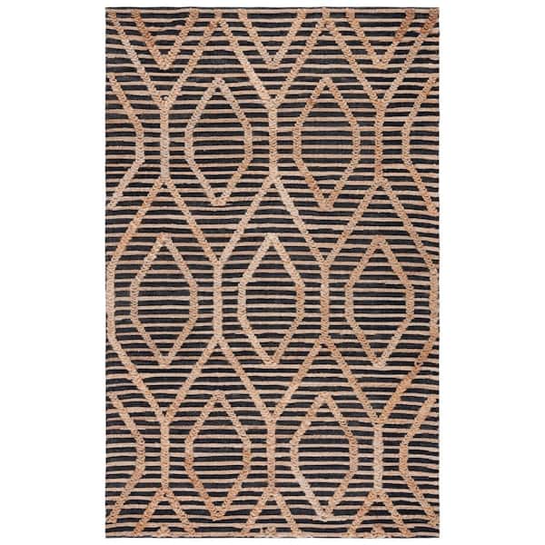 SAFAVIEH Natural Fiber Black/Beige 5 ft. x 8 ft. Diamond Striped Area Rug