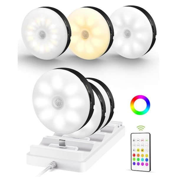 3.35 in. 6-Pack Battery Operated Wireless USB Charging Black Integrated LED Linkable Under Cabinet Light, Closet Light