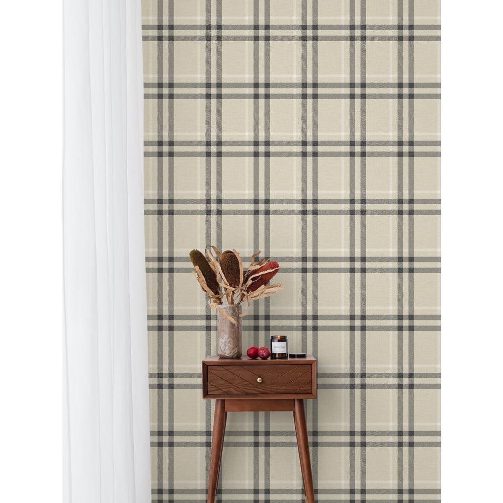 Linen and Ebony Plaid Peel and Stick Wallpaper Roll