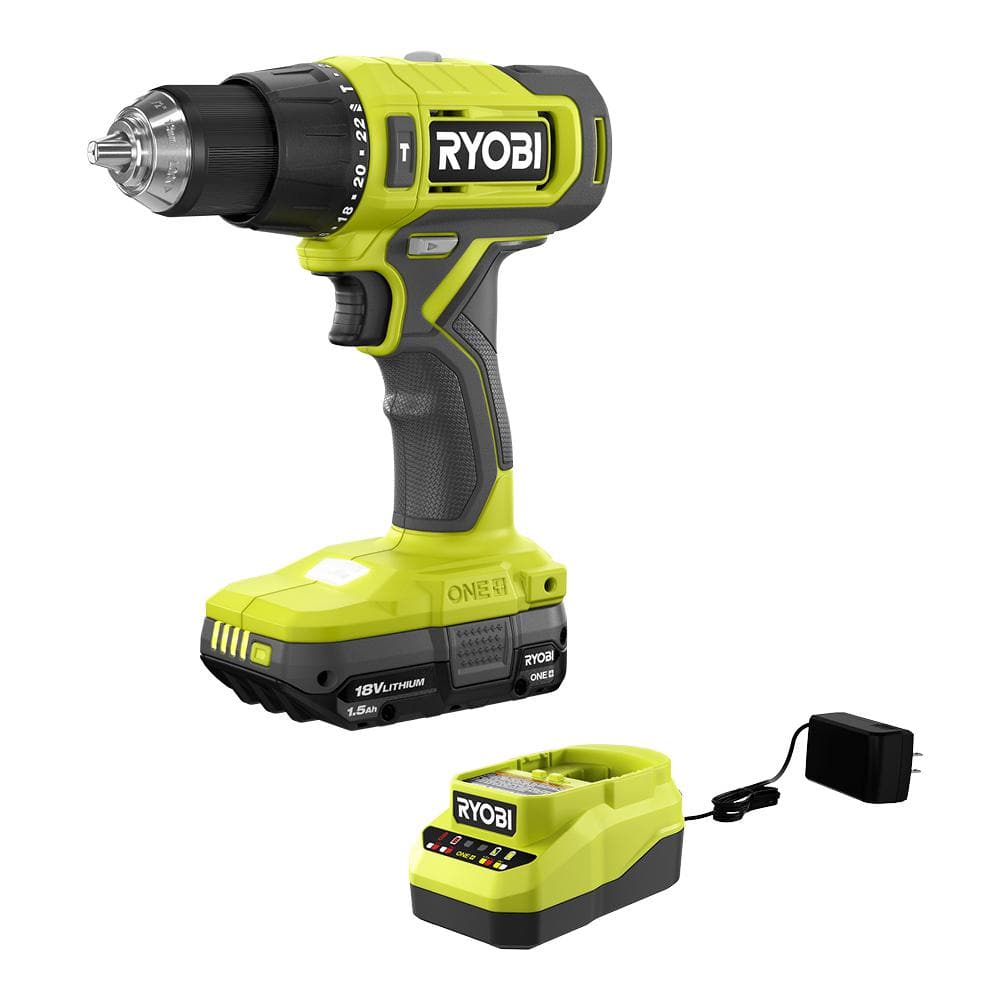 RYOBI ONE+ 18V Cordless 1/2 in. Hammer Drill Kit with 1.5 Ah Battery and Charger -  PCL220K1