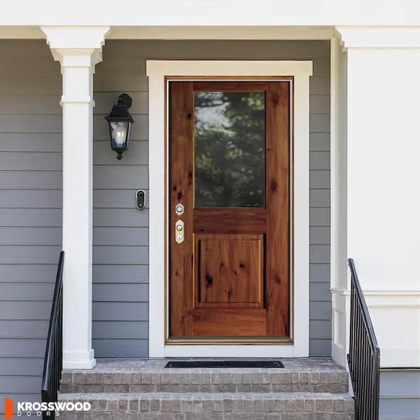 Krosswood Doors 32in.x80in. RH Half Clear Glass RedChestnut Stain