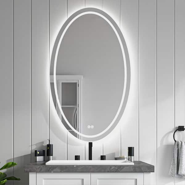 TOOLKISS 24 in. W x 40 in. H Oval Frameless LED Light Anti Fog Wall Bathroom Vanity Mirror in Backlit plus Front Lighted