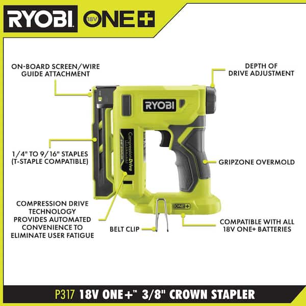 RYOBI - ONE+ 18V Compression Drive Cordless 3/8 in. Crown Stapler
