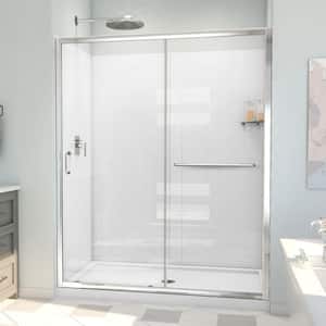 36 in D x 60 in W x 78-3/4 in H Sliding Semi-Frameless Shower Door Base and White Wall Kit in Chrome and Clear Glass