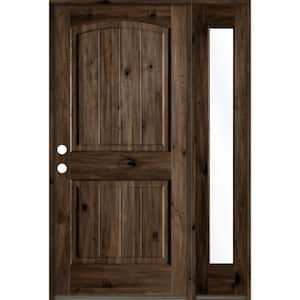 44 in. x 80 in. Rustic Knotty Alder 2-Panel Right-Hand/Inswing Clear Glass Black Stain Wood Prehung Front Door with RFSL