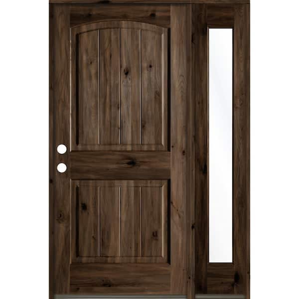 Krosswood Doors 44 in. x 80 in. Rustic Knotty Alder 2-Panel Right-Hand/Inswing Clear Glass Black Stain Wood Prehung Front Door with RFSL