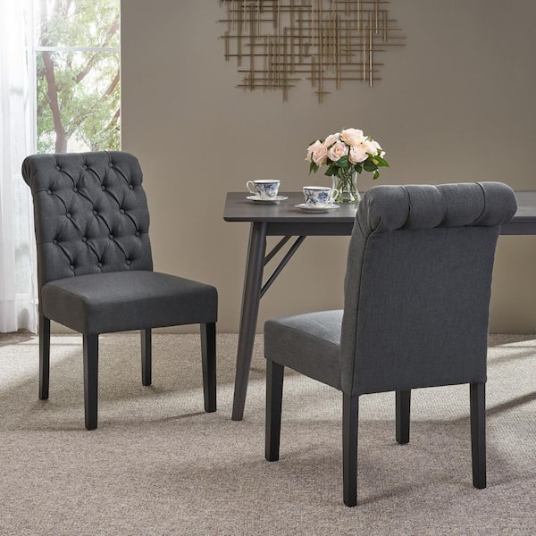 Broxton Dark Grey and Matte Black Fabric Dining Chairs (Set of 2)