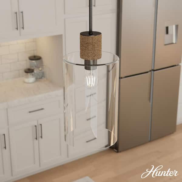Hunter Vanning 60-Watt 1-Light Noble Bronze Island Pendant Light with Cylinder Clear Glass Shade, No Bulbs Included