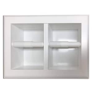 Belvedere Recessed White Enamel Solid Wood Double Toilet Paper Holder Horizontal Wall Hugger Frame