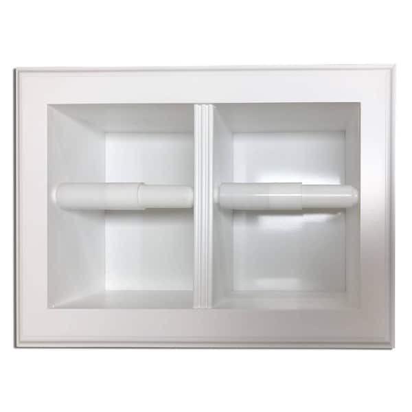 WG Wood Products Belvedere Recessed White Enamel Solid Wood Double Toilet Paper Holder Horizontal Wall Hugger Frame