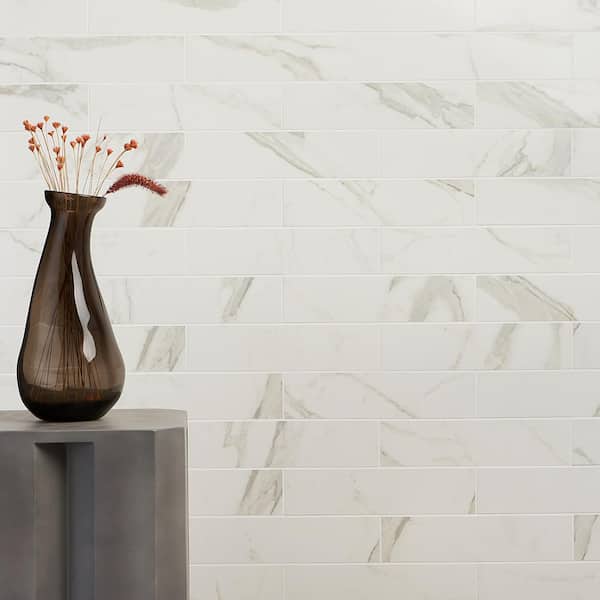 Stazzema Calacatta White 3 in. x 12 in. Polished Porcelain Floor and Wall Tile (4.08 sq. ft./Case)